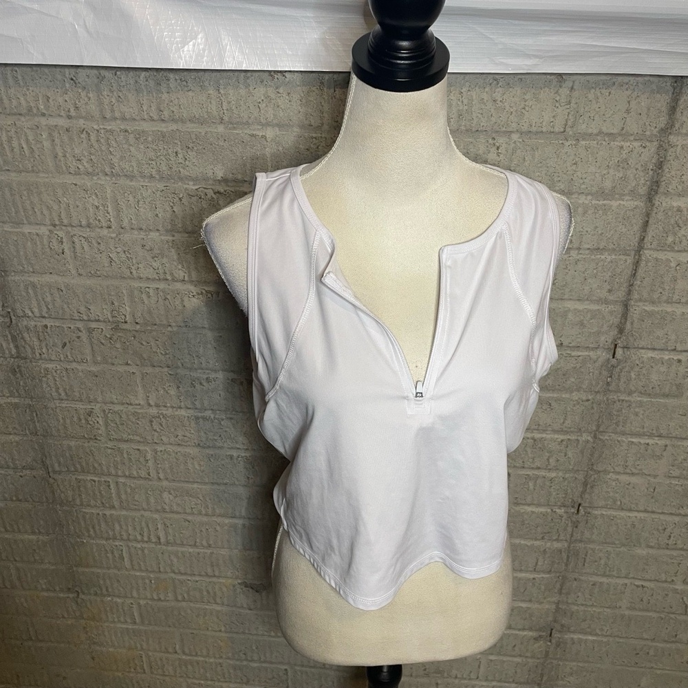 Hind Womens White Quarter Zip Crop Workout Tank Top‎ Size Large